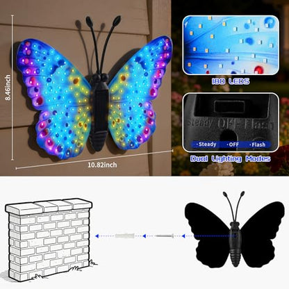 XMHBCSM Solar LED Butterfly Outdoor Wall Decor with Sparkling Light-Up Wings - Hanging Solar Lights for Garden, Yard, Patio, Balcony, Living Room, Bedroom