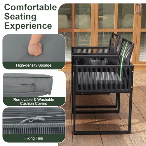 Tangkula 9 Pieces Patio Dining Set, Outdoor Space-Saving Furniture Set with PE Rattan Chairs, Tempered Glass Table and Ottomans, Outdoor Sectional Conversation Set with Cushions for Yard