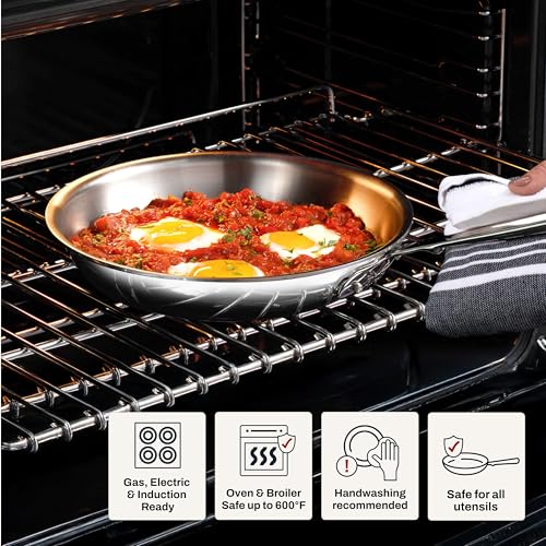 All-Clad D3® Stainless Steel 12 inch Frying Pan With Lid- Made in the USA- The Original Bonded Professional Cookware- Oven Safe & Induction Compatible