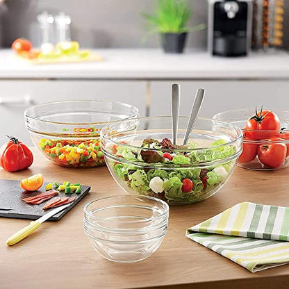 Lawei Set of 9 Glass Mixing Bowls - Glass Nesting Bowls Prep Bowl Clear Salad Bowls for Kitchen Prep Salad, Cereal, Ice Cream, Pasta, Fruits