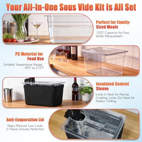 CATTLEMAN Sous Vide Cooker with Container & Lid 12QT, Wine Chiller, 1000W