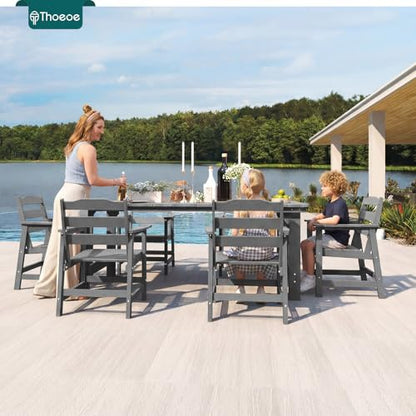 THOEOE 7 Pcs Outdoor Dining Set, 70" HDPE Dining Set for 6, Grey
