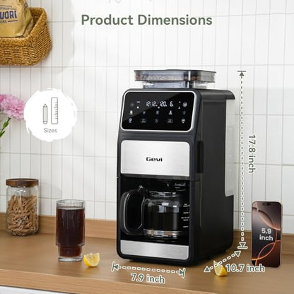 Gevi 10-Cup Grind & Brew Drip Coffee Maker with Built-In Burr Grinder