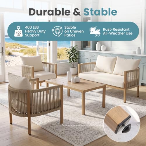 DAYARUS Wicker Patio Sofa Furniture Outdoor Loveseat Balcony Couch, Beige