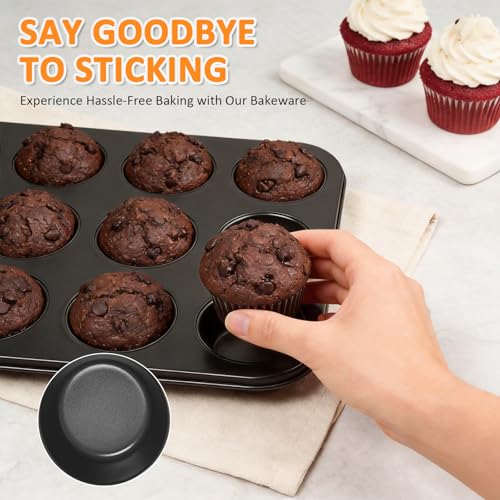 KOOMADE 10PCS Nonstick Baking Pans Set - Bakeware Sets for Cooking, Oven and Dishwasher Safe, Non Toxic, Includes Cookie Sheets for Baking, Muffin Pan, Bread Pan, Cake pan, Loaf Pan Roasting Pan Black