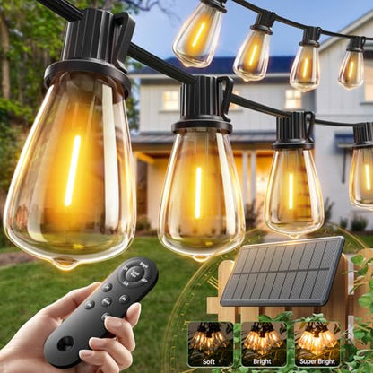 addlon 52(48+4) FT Solar String Lights Waterproof,Patio Lights Solar Powered with Remote & USB Port 16+1 LED Shatterproof Bulbs 3 Light Modes, Dimmable Solar Light for Camping Backyard Garden