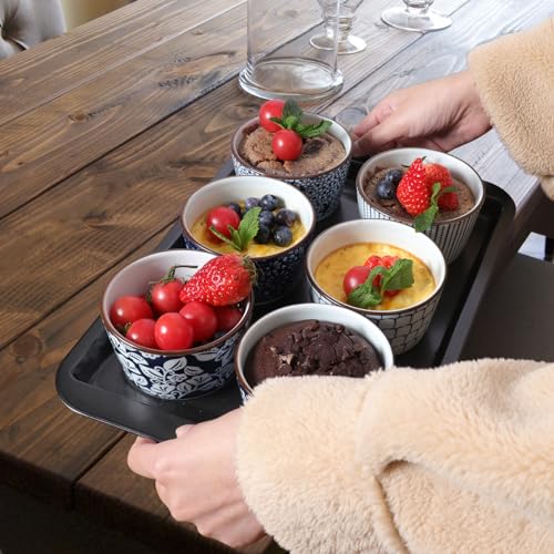 6 Oz Ceramic Ramekins, Creme Brulee Ramekin Oven Safe for Pudding, Creme Brulee, Dipping Sauce Bowls, Ramekins for Baking Souffle, Ice Cream,set of 6
