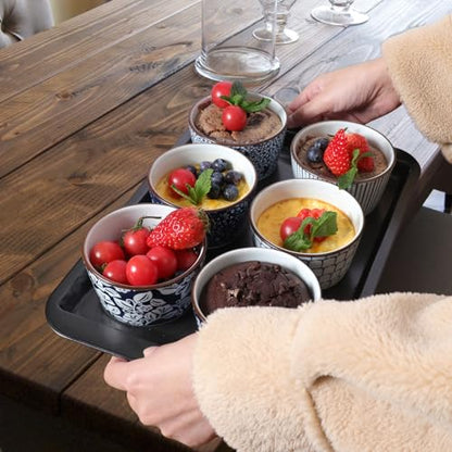 6 Oz Ceramic Ramekins, Creme Brulee Ramekin Oven Safe for Pudding, Creme Brulee, Dipping Sauce Bowls, Ramekins for Baking Souffle, Ice Cream,set of 6