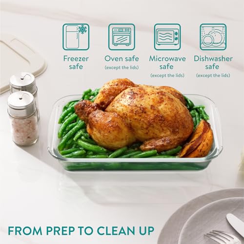 Navaris 4-Piece Glass Baking Dish Set with Lids, 1.7qt/2.3qt(1.6L/2.2L) Casserole Dishes, Rectangular Glass Bakeware Set, Baking Pans for Lasagna, Leftovers, Dishwasher, Oven