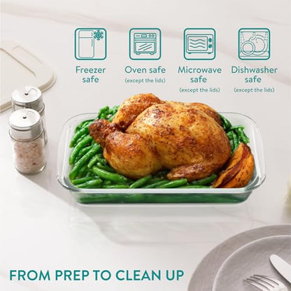 Navaris 4-Piece Glass Baking Dish Set with Lids, 1.7qt/2.3qt(1.6L/2.2L) Casserole Dishes, Rectangular Glass Bakeware Set, Baking Pans for Lasagna, Leftovers, Dishwasher, Oven