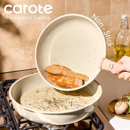 CAROTE 22PCS Pots and Pans set Non Stick, Ceramic Cookware Set, RV Kitchen Cooking Set Removable Handles, Oven Safe, Induction Coolware, Non-toxic Kitchen Cooking Set, PFAS and PFOA Free