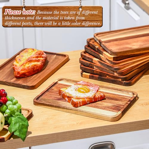 Roshtia 12 Pcs Acacia Wood Serving Tray Rectangular Wooden Serving Platter Christmas Dinner Plates Wood Cheese Charcuterie Board for Food Vegetable, Charcuterie, Appetizer (8'' X 12'' X 0.6'')