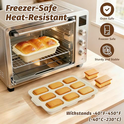 Silicone Bread Loaf Pan Set: 9.5 x 5 Inch Loaf Mold with Metal Frame and Nonstick Mini Bread Pan for Homemade - for Baking Banana Rye Cornbread Meatloaf Oven - Brownie Tray for Home Baker (Beige)
