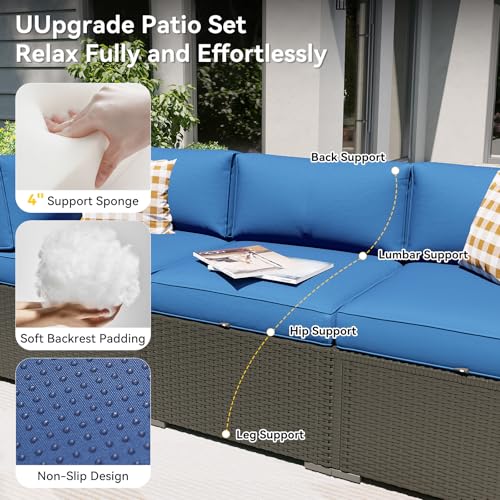 Aoxun Patio Furniture Set, 7 Piece Outdoor Sectional Sofas with Think Cushions, Wicker Rattan Outdoor Furniture Patio Conversation Set for Backyard, Garden Navy Blue