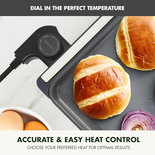 GreenPan Advanced 10.5”x 20” Electric Griddle with Warming Drawer, Healthy Ceramic Nonstick PFAS-Free Coating, Temperature Control, Easy and Versatile Countertop Meals, Dishwasher Safe, Graphite