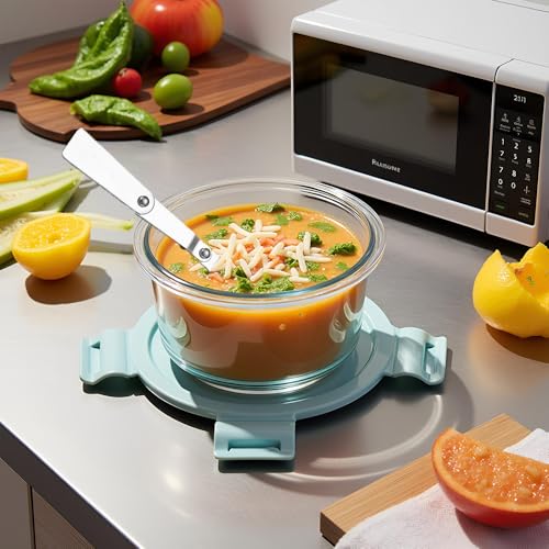 S.ROKE TTAN 2 Cup Round Glass Soup Container with Lids and Spoons, 16oz Round Food Containers set, BPA-Free Small Borosilicate Glass Meal Prep Bowls for Leftover, Office. Oven, Freezer Safe (4 Pack)