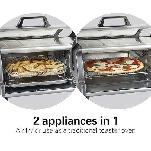 Hamilton Beach Air Fryer Toaster Oven Combo with Large Capacity, Fits 6 Slices or 12” Pizza, 4 Cooking Functions for Convection, Bake, Broil, Roll-Top Door, Easy Reach Sure-Crisp, Stainless Steel