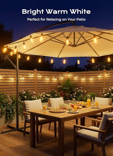 Brightown 52FT Solar String Lights Outdoor Waterproof, Patio Lights with Remote and 15+1 LED Shatterproof Bulbs, Dimmable & Timable, 3 Light Modes, Solar Lights Outdoor for Yard Garden Camping Party