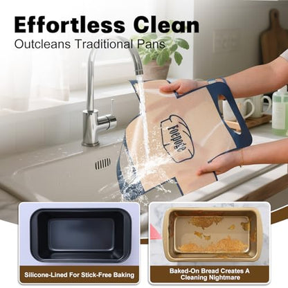 Foepoge Loaf Pan with Liners Set: 2-Pack Nonstick 9 x 5 Inch Bread Pan and Loaf Liners for Homemade Oven Baking - Rectangular Baking Tray for Kitchen Home Baker Make Sourdough Banana Sandwich Bread