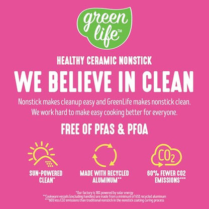 GreenLife Essentials 8" Frying Pan Skillet, PFAS-Free Ceramic Nonstick, Induction Ready Cookware, Dishwasher Safe, Magenta Pink