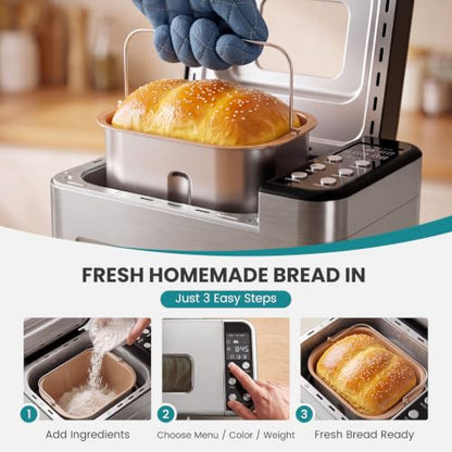 OLIXIS Bread Maker, 21-IN-1 Bread Machine, 2LB Automatic Stainless Steel