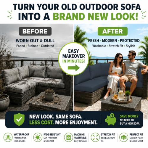 12 Pcs Outdoor Cushion Covers, Patio Sofa Cushion Covers Replacement