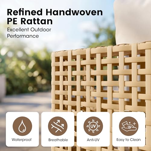 Devoko Patio Furniture Set,7 Pieces Outdoor Wicker Sectional Couch with Thick Cushions &Glass Tabletop, PE Rattan Backyard Conversation Sofa with Coffee Table for Deck, Porch