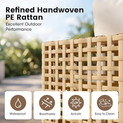 Devoko Patio Furniture Set,7 Pieces Outdoor Wicker Sectional Couch with Thick Cushions &Glass Tabletop, PE Rattan Backyard Conversation Sofa with Coffee Table for Deck, Porch