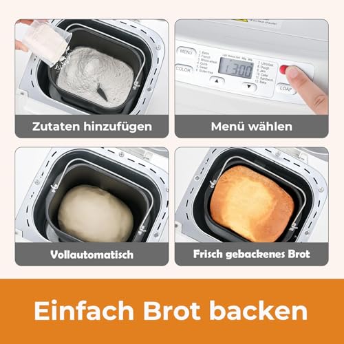 2LB Bread Maker, 12-In-1 Functionality, Gluten-Free Option, Nonstick Baking Pan, Two Loaf Sizes, 13-Hour Delay And 1-Hour Keep Warm Feature (White)