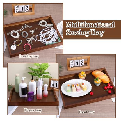 HANLANXUE 2 Pcs 17 Inch Acacia Wood Serving Trays with Handles, Large Wooden Tray Platter for Ottoman, Breakfast in Bed, Coffee Table, Decorative Rectangular Tray for Living Room Bedroom Kitchen