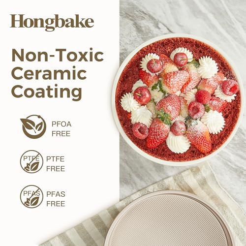 HONGBAKE Nonstick Ceramic 9 Inch Round Cake Pan Set of 2, Heavy-Duty Aluminized Steel round cake pans with Diamond Texture, Non-Toxic Cake Molds, Cake Pans Sets for Baking Cheesecake, Cream