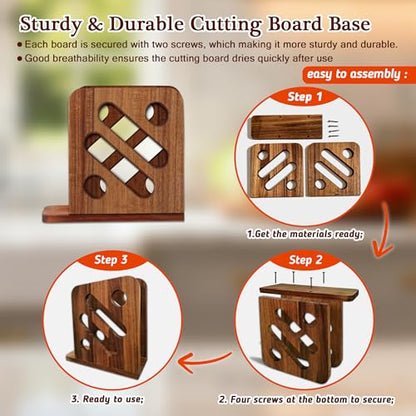 Hoforife Wooden Cutting Boards Set That Look Like Books, 3-Piece Acacia, Sapele & Peruvian Walnut Book Shaped Cutting Board with Stand Decorative & Functional Cutting Boards for Kitchen（Natural Wood）