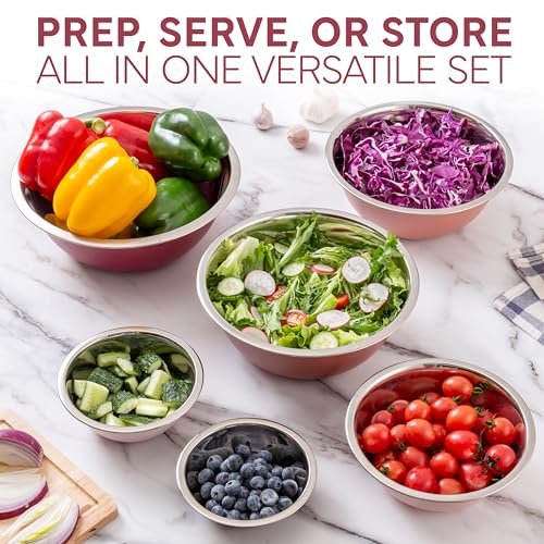 COOK WITH COLOR Stainless Steel Mixing Bowls Set - Nesting Bowls, 6 Pieces, Rose
