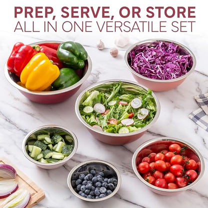 COOK WITH COLOR Stainless Steel Mixing Bowls Set - Nesting Bowls, 6 Pieces, Rose