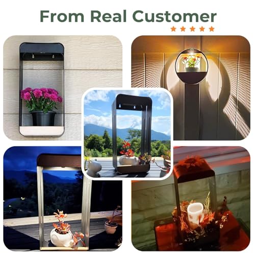 Grand patio Outdoor Solar Wall Sconce Shelf Planter, Decor LED Waterproof Wall Light Lamp with Woodgrain for Patio, Porch, Solar Energy, Black (S-Rectangle)