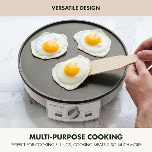 GreenPan Advanced 12" Crepe Maker, Ceramic Nonstick PFAS-Free Coating, Adjustable Temperature Control, 400°F Heating, Batter Spreader & Crepe Turner Included, Clay