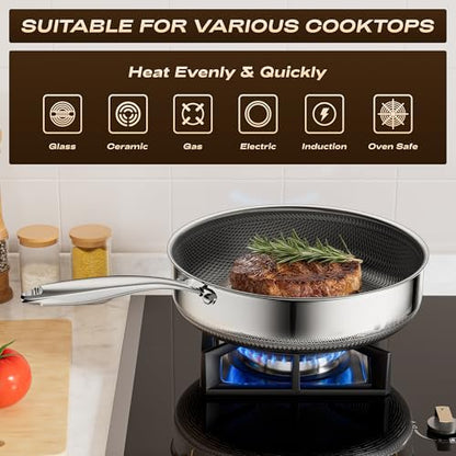 ZEROPAN Frying Pans Nonstick with Lid,Hybrid Nonstick 4-Quart Deep Sauté Pan, Stay-Cool Handle,PFAS PFOA PTFE Free,10 Inch Deep Frying Pan Dishwasher-Friendly, Oven-Safe, Compatible with All Cooktops
