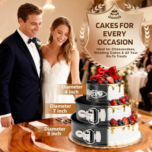 MASSUGAR 4 7 9 Inch Springform Pan Cheesecake Pan with Silicone Protector, 50 Pcs Parchment Paper Liners, 3 Cake Scrapers, Leakproof Round Cake Pan for Baking in Water Bath Nonstick Spring Form Pan