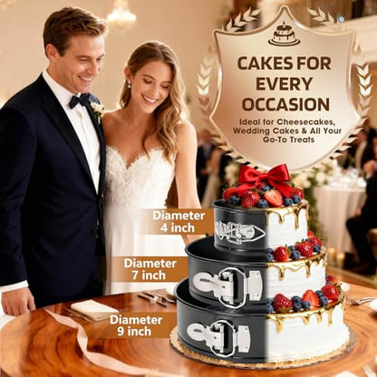 MASSUGAR 4 7 9 Inch Springform Pan Cheesecake Pan with Silicone Protector, 50 Pcs Parchment Paper Liners, 3 Cake Scrapers, Leakproof Round Cake Pan for Baking in Water Bath Nonstick Spring Form Pan