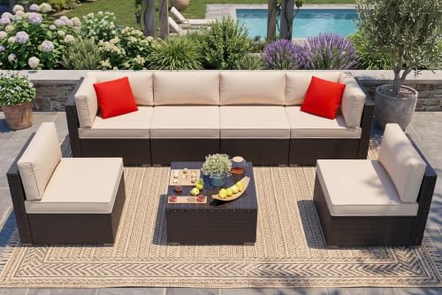 Vongrasig 7 Pieces Patio Furniture Sets, Outdoor Sectional Patio Sofa Set