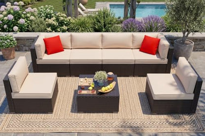 Vongrasig 7 Pieces Patio Furniture Sets, Outdoor Sectional Patio Sofa Set
