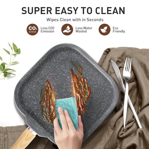 MAISON ARTS 17 Piece Pots and Pans Set Non Stick, Kitchen Cookware Sets with Nonstick Granite Stone Coating, Suitable for Induction Cooktops, Grey