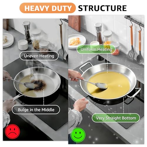 LOLYKITCH 16 Inch Tri-ply Stainless Steel Paella Pan, Detachable Handle Skillet, Induction Compatible Flat Bottom, Rust Proof & Warp Resistant, Large Oven Safe Cookware for Family of 8-10