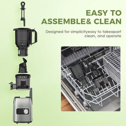 Cold Press Juicer with 5.3" Extra Wide Feed Chute, Slow Masticating Juicers Machines for Whole Fruit and Vegetable, High Yield Fruit Juicer, Easy Clean Design, BPA-Free