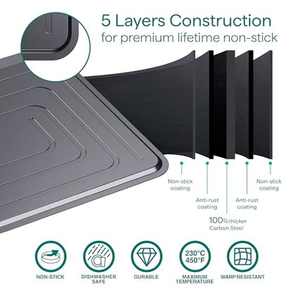 Baker's Secret Insulated Cookie Sheet Cookie Tray 13" x 9", Carbon Steel Insulation Double Wall, for Baking Roasting Cooking, Dishwasher Safe Home Baking Supplies Accessories (2x Insulated 13")