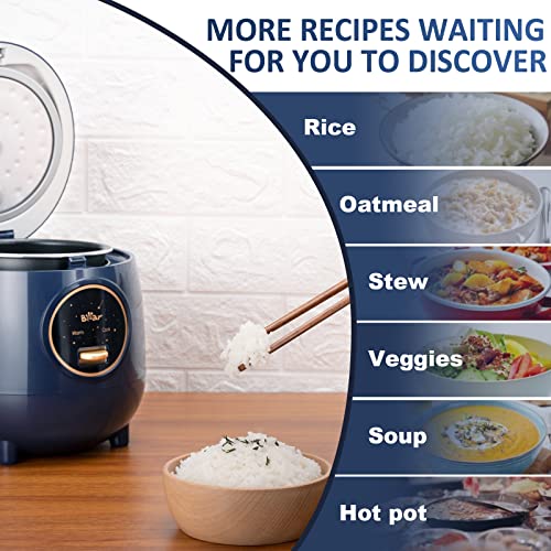 Bear Mini Rice Cooker 2 Cups Uncooked, 1.2L Portable Non-Stick Small Travel Rice Cooker, BPA Free, One Button to Cook and Keep Warm Function, Blue
