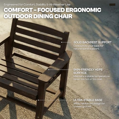 Patio Kingdom 9-Piece Outdoor Dining Set for 8, 75.2" HDPE Table with Umbrella Hole & 8 Chairs, All-Weather Patio Furniture for Lawn, Yard, Deck, or Poolside, Fade & Crack Resistant (Brown)