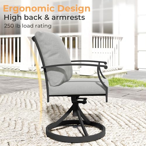 HAPPATIO 9-Piece Patio Dining Set, Outdoor Dining Set with Powder-Coated Metal,Dining Table with Umbrella Hole, 8 Swivel Chairs with Removable Cushions for Porch Poolside Garden,Grey