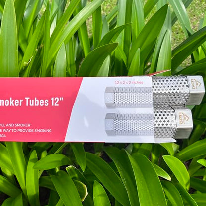 LIZZQ Premium Pellet Smoker Tube 12" (Set of 2) - 5 Hours of Billowing Smoke, Hot or Cold Smoking, for Any Grill or Smoker, An Easy and Safe Way to Provide Smoking, Free eBook Grilling Ideas & Recipes