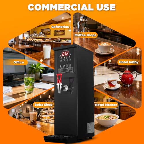 Commercial Hot Water Dispenser Water Boiler Countertop 30L/H Auto-filling Stainless Steel Hot Water Machine Step-heating 104-212°F Adjustable for Cafe Tea Shop Office Restaurant Hotel 1500W, Black